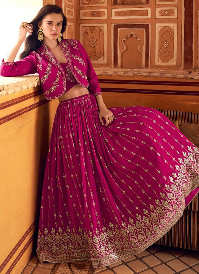 Silk Pink Party Wear Embroidery Work Readymade Indo Western Lehenga